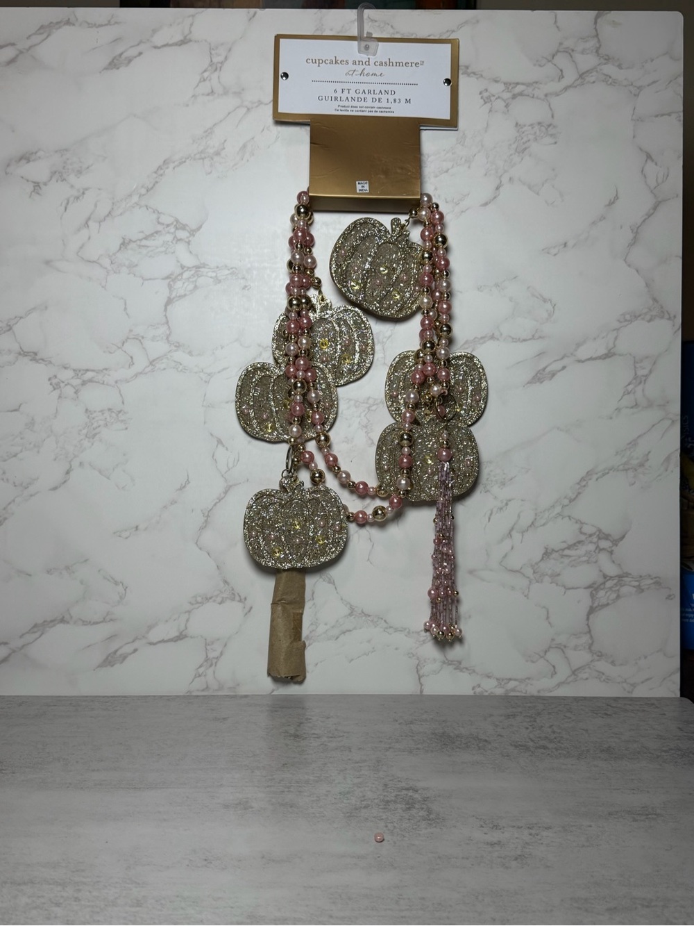 cupcakes & cashmere Pink and Gold Glitter Pumpkin Bead Garland
